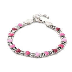 Платина Браслеты-цепочки с сердечками из латуни и эмали для женщин, стойки покрытие, без кадмия и без свинца, долговечный, платина, 7-5/8x1/4 дюйм (19.3x0.65 см)