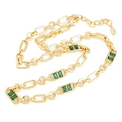 Зеленый 7 мм латунная цепочка с фиаро и инкрустацией кубическим цирконием, без кадмия и без свинца, стойки покрытие, долговечный, реальный 18 k позолоченный, зелёные, 18.11 дюйм (46 см)