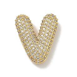 Letter V Латунные микро проложить кубического циркония подвески, без свинца и без кадмия, реальный 18 k позолоченный, Буква V, 23x19.5x6 мм, отверстие : 3.5x2.5 мм