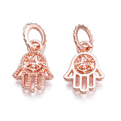 Розовое Золото Европейские подвески из сплава с покрытием для стойки, Подвески с большими отверстиями, без кадмия, без никеля и без свинца, рука хамса / рука мириам с глазом, розовое золото , 23.5 мм, отверстие : 5 мм, Хамса рука: 17x12.5x3мм