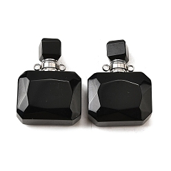 Обсидиан Кулоны для духов из натурального обсидиана, с 304 фурнитурой из нержавеющей стали, граненые, прямоугольник амулеты, цвет нержавеющей стали, 33~34x25x11~12 мм, отверстие : 1.9 мм
