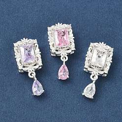 (52) Непрозрачная лаванда Латунные микро проложить кубического циркония бусы, прямоугольник и слеза, серебряные, разноцветные, 23x10x6 мм, отверстие : 1.5 мм