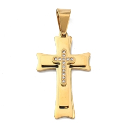 Золотой 304 подвески из нержавеющей стали и страз, крест прелести, с 201 держателями для ледоруба из нержавеющей стали, ионное покрытие (ip), крестик, кристалл, золотые, 45x26.5x5.5 мм, отверстие : 10.5x6.5 мм