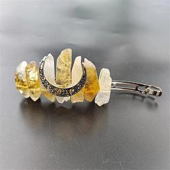 Citrine Bohemian Style Natural Citrine & Hollow Moon Crown Hair Barrettes, with Metal Clips, for Women Girls, 80mm