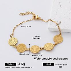 Golden Religion 304 Stainless Steel Saint Benedict Medal Link Chain Bracelets, Golden, 7.09 inch(18cm)