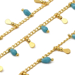 Темно-бирюзовый Латунь бордюр цепи, со стеклом, стойки покрытие, долговечный, без свинца и без кадмия, со слезами на глазах, реальный 18 k позолоченный, пайки, с катушкой, темные бирюзовый, 3x2x0.5 мм и 9.5x3x2 мм и 8.5x3.5 мм