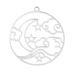 Нержавеющая Сталь Цвет 304 подвески из нержавеющей стали, лазерная резка, плоский круглый шарм со звездой, луной и облаком, цвет нержавеющей стали, 30x28 мм
