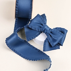 Marine Blue 10 Yards Polyester Ruffled Ribbons, for Bowknot, Clothing Ornament, Marine Blue, 1 inch(25mm)