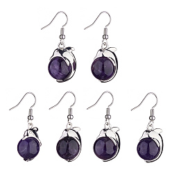 Amethyst Natural Amethyst Dolphin Dangle Earrings with Crystal Rhinestone, Platinum Brass Jewelry for Women, 38mm, Pin: 0.6mm