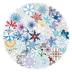 Snowflake 50Pcs PVC Self-Adhesive Stickers, Waterproof Decals, for DIY Albums Diary, Laptop Decoration Cartoon Scrapbooking, Snowflake, 50~70mm