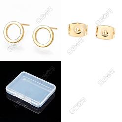 Real 18K Gold Plated 20Pcs Brass Ring Stud Earrings for Women with 20Pcs Friction Ear Nuts, Real 18K Gold Plated, 10mm, Pin: 0.7mm