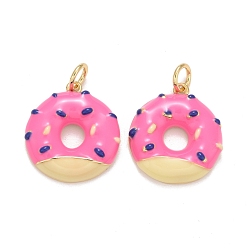 Deep Pink Brass Enamel Pendants, Real 18K Gold Plated, Long-Lasting Plated, Donut, Deep Pink, 18x16x3.3mm, Hole: 3.6mm