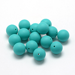 Dark Turquoise Food Grade Eco-Friendly Silicone Beads, Round, Dark Turquoise, 14~15mm, Hole: 2mm