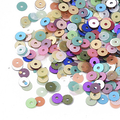 Mixed Color Ornament Accessories, PVC Plastic Paillette/Sequins Beads, Frosted, Flat Round, Mixed Color, 4x0.4mm, Hole: 1mm, about 2400pcs/bag