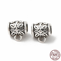 Antique Silver Thailand Sterling Silver Tube Bail Pendants, Loop Bails, Barrel with Flower Pattern, Antique Silver, 8x7.5x6mm, Hole: 1.4mm, Inner Diameter: 3mm