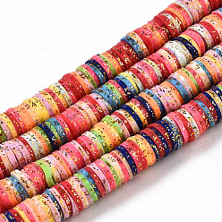 Colorful Handmade Polymer Clay Beads Strand, with Glitter Sequin, Flat Round/Disc, Heishi Beads, Colorful, 6x1mm, Hole: 2mm, about 380~400pcs/strand, 17.7 inch(45mm)