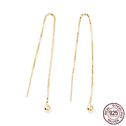 Real 18K Gold Plated 925 Sterling Silver Ear Thread, Ball Drop Long Chain Tassel Dangle Stud Earrings for Women, Real 18K Gold Plated, 80mm, Pin: 0.7mm
