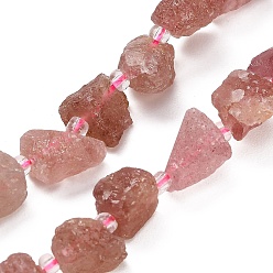 Strawberry Quartz Natural Strawberry Quartz Beads Strands, Raw Rough, Nuggets, with Seed Beads, 13~23x12~16x6~13mm, Hole: 1mm, about 11~13pcs/strand, 7.44''(18.9cm)~7.99''(20.3cm)