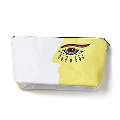 White Evil Eye Theme Polyester Cosmetic Pouches, with Iron Zipper, Waterproof Clutch Bag, Toilet Bag for Women, Rectangle, White, 13x22x2.2cm