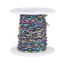 Rainbow Color Ion Plating(IP) 304 Stainless Steel Bar Link Chains, Soldered, with Spool, Rainbow Color, 11x2.5x2.2mm, about 32.8 Feet(10m)/roll