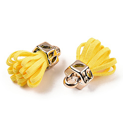 Yellow Faux Suede Tassel Pendant Decorations, with Rose Gold CCB Plastic Cord Ends, Yellow, 25~26.5x13.5~20mm, Hole: 3mm