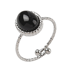 Black Onyx 304 Открытые кольца-манжеты из нержавеющей стали и натурального черного оникса для женщин, овальные, широкая полоса кольца, цвет нержавеющей стали, 19 мм