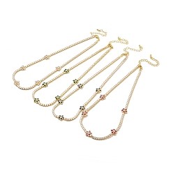 Mixed Color Cubic Zirconia Chain Necklace for Girl Women Gift, Flower Necklace with Brass Chain Extender & Lobster Claw Clasps, Lead Free & Cadmium Free, Long-Lasting Plated, Mixed Color, 16 inch(40.7~40.8cm)