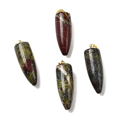 Кровь драконов Подвески из натуральной крови дракона с заостренным концом, с фурнитурой позолоченной латунной, пуля, 32~35x10~11 мм, отверстие : 7 мм