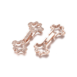 Розовое Золото Латунное микропейв, прозрачный кубический цирконий, складные застежки, облако, розовое золото , 34x14x4.5 мм, отверстие : 0.8 мм