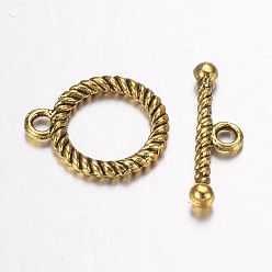 Antique Golden Alloy Ring Toggle Clasps, Ring, Antique Golden, Ring: 16x14x2mm, Hole: 2mm, Bar: 18.5x5.5x2.5mm, Hole: 2mm