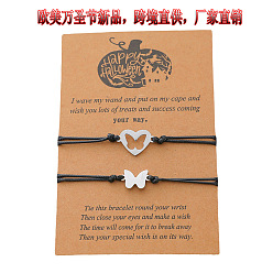 B00120-2 Halloween Butterfly Wax Cord Bracelet - Stainless Steel Hollow Out Shiny Braided Bracelet