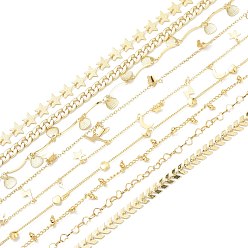Golden Brass Link Chains, Soldered, Golden, Links: 2.5~14x1.5~8x0.5~1.5mm, Charm: 6~7x2.5~7x0.5~2.5mm, about 3.28 Feet(1m)/Strand