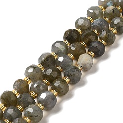 Labradorite Natural Labradorite Beads Strands, with Seed Beads, Faceted Rondelle, 7~8x5~6mm, Hole: 1mm, about 45~46pcs/strand, 14.57''~14.96''(37~38cm)