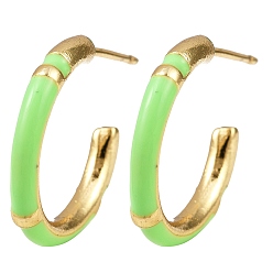 Бледно-Зеленый С-образные серьги-гвоздики из латуни с эмалью, без кадмия и без свинца, стойки покрытие, долговечный, реальный 18 k позолоченный, бледно-зеленый, 18.5x2.5 мм