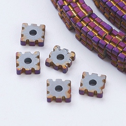 Purple Plated Vacuum Plating Electroplate Non-magnetic Synthetic Hematite Beads Strands, Frosted, Grade A, Square, Purple Plated, 4x4x1mm, Hole: 1mm, about 390pcs/strand, 15.7 inch(40cm)