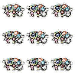 Античное Серебро Прелести соединителя сплава, с разноцветными стеклянными бусинами, слон ссылки, античное серебро, 13.5x22.5x3 мм, отверстие : 1.5 мм