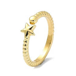 Real 18K Gold Plated Brass Open Cuff Rings, Star, Real 18K Gold Plated, Inner Diameter: 16mm