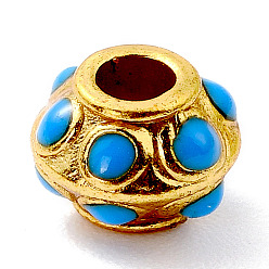 Dodger Blue Alloy Enamel Beads, Long-Lasting Plated, Rondelle, Real 18K Gold Plated, Dodger Blue, 7.5x5.5mm, Hole: 3mm