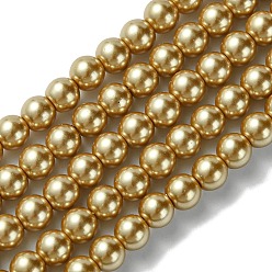 Or Brins de perles de verre teints écologiques, Grade a, ronde, cordon en coton fileté, or, 6mm, Trou: 1.2~1.5mm, Environ 70 pcs/chapelet, 15.7 pouce