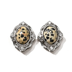 Далматинских Джаспер Многорядные звенья из натуральной далматинской яшмы, цветок, с латунными микро проложить кубических выводы циркония, стойки покрытие, без свинца и без кадмия, 21x17.5x9.5 мм, отверстие : 1.8 мм