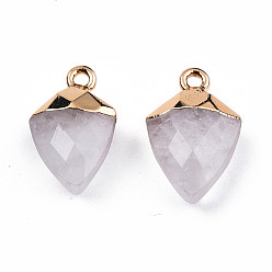 Quartz Crystal Natural Quartz Crystal Pendants, Rock Crystal Pendants, with Light Gold Plated Iron Findings, Faceted, Kite Charm, 18.5x11.5~12x6mm, Hole: 1.6mm