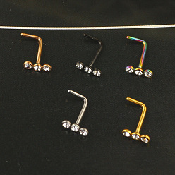Rainbow Color 304 хрустальные стразы из нержавеющей стали 3 плоские круглые кольца для носа в форме буквы L, Радуга цветов, 7 мм, штифты : 0.8 мм