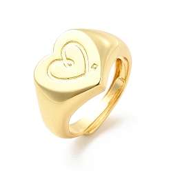Golden Rack Plating Brass Heart Singet Adjustable Ring for Women, Cadmium Free & Lead Free, Golden, US Size 6 1/2(16.9mm)