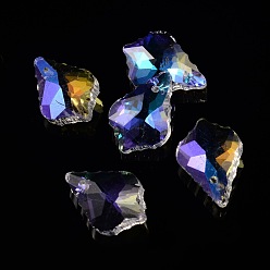 Colorful AB Color Plated Electroplate Glass Pendants, Faceted, Leaf, Colorful, 22x15.5x8mm, Hole: 1mm