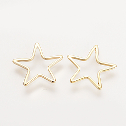 Real 18K Gold Plated Brass Linking Rings, Nickel Free, Real 18K Gold Plated, Star, 13.5x14x1mm