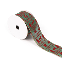 Dark Olive Green 10 Yards Christmas Themed Polyester Imitation Burlap Ribbons, Printed Ribbons, Flat, Dark Olive Green, 2-1/2 inch(63mm), about 10.00 Yards(9.14m)/Roll