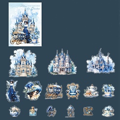 Blue 30Pcs Retro Flower Castle Theme PET Waterproof Scrapbook Stickers, for DIY Album Scrapbook, Greeting Card, Blue, 100x100mm