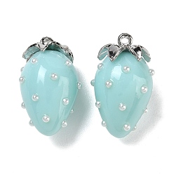 Turquoise Pálido Colgantes de la resina, encanto de fresa, con la aleación, Platino, turquesa pálido, 29x17.5x16 mm, agujero: 1.5 mm
