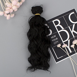 Black High Temperature Fiber Long Instant Noodle Curly Hairstyle Doll Wig Hair, for DIY Girl BJD Makings Accessoriess, Black, 150mm