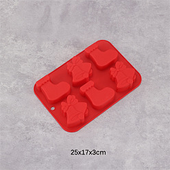 Rouge Moules en silicone de qualité alimentaire à thème de noël, moules à gâteaux pour la cuisson, biscuit, chocolat, moules à savon, cloche et chaussette de noël, rouge, 250x170x30mm